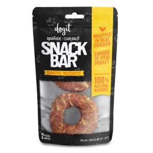 Beignets de cuir brut enrobés de poulet Snack Bar pour chiens, 2 unités, diam 3 – 3,5 po – Dogit