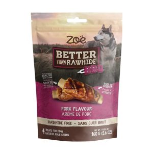 Gâteries Better Than Rawhide BBQ pour Chien, Arôme de Porc, paquet de 4 – Zoë