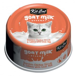 Conserve Repas Gourmet au Lait de Chèvre, Poulet et Saumon pour Chats, 70g – Kit Cat